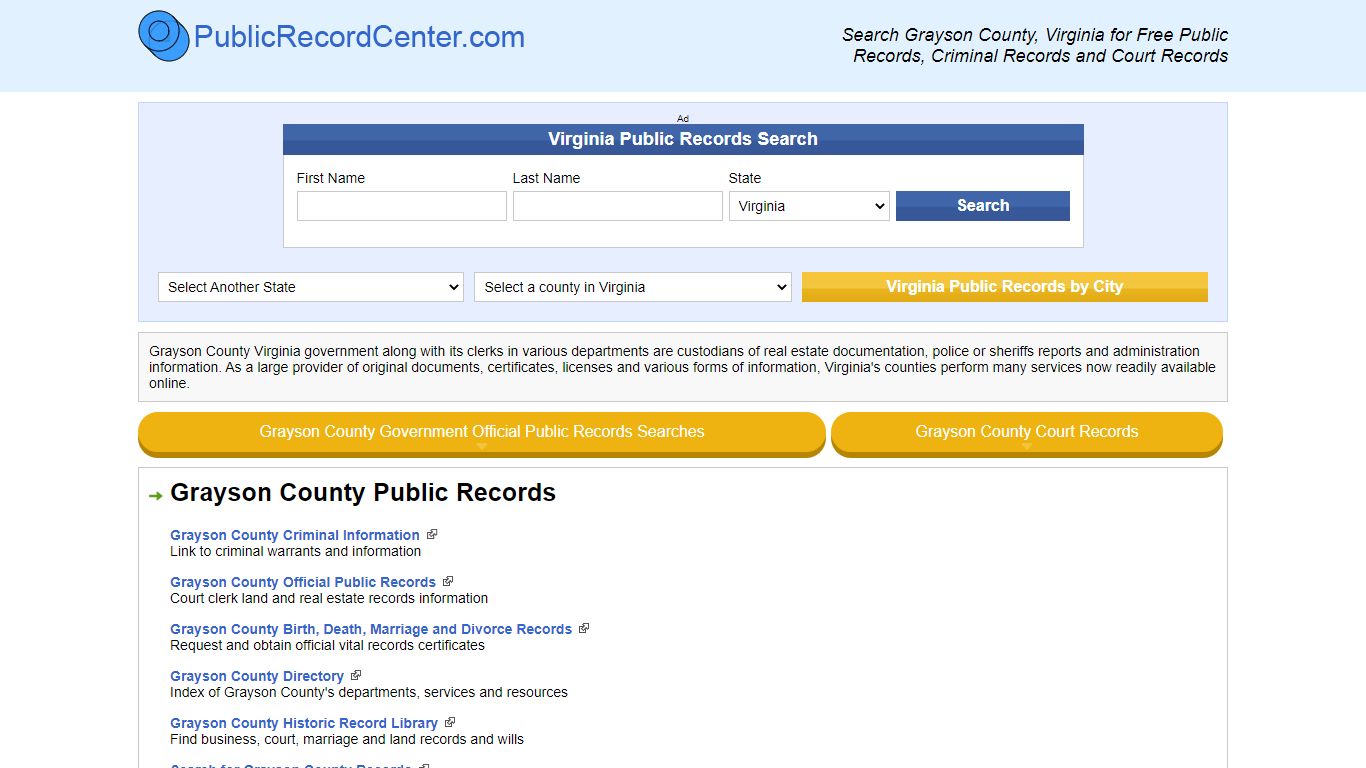 Grayson County Virginia Free Public Records - Court ...